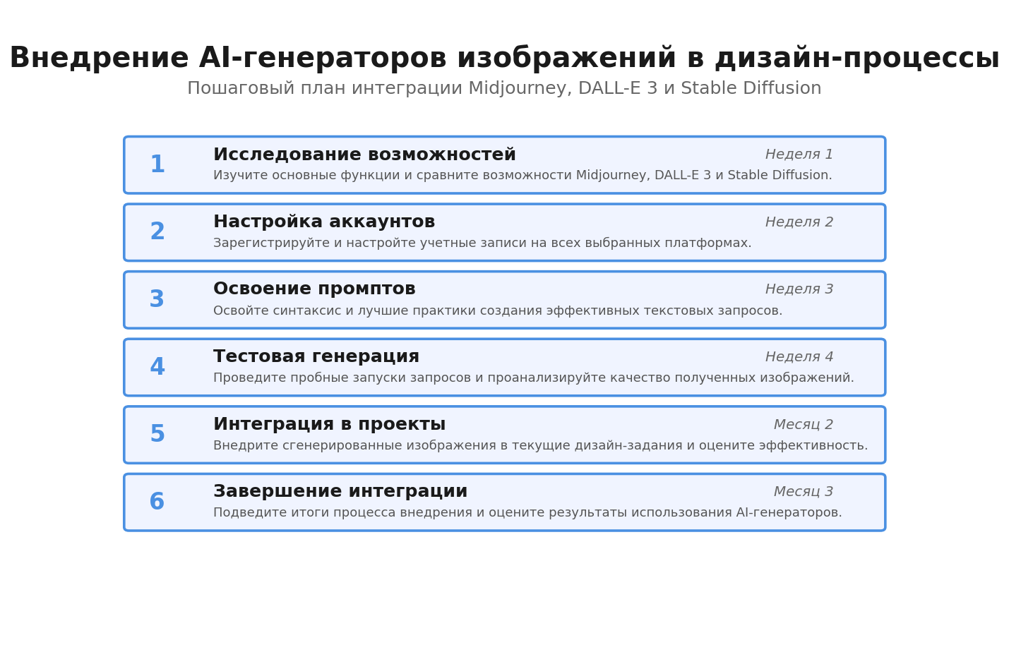 Пошаговая инфографика: Внедрение AI-генераторов изображений в дизайн-процессы. Автор: Marina Pogodina