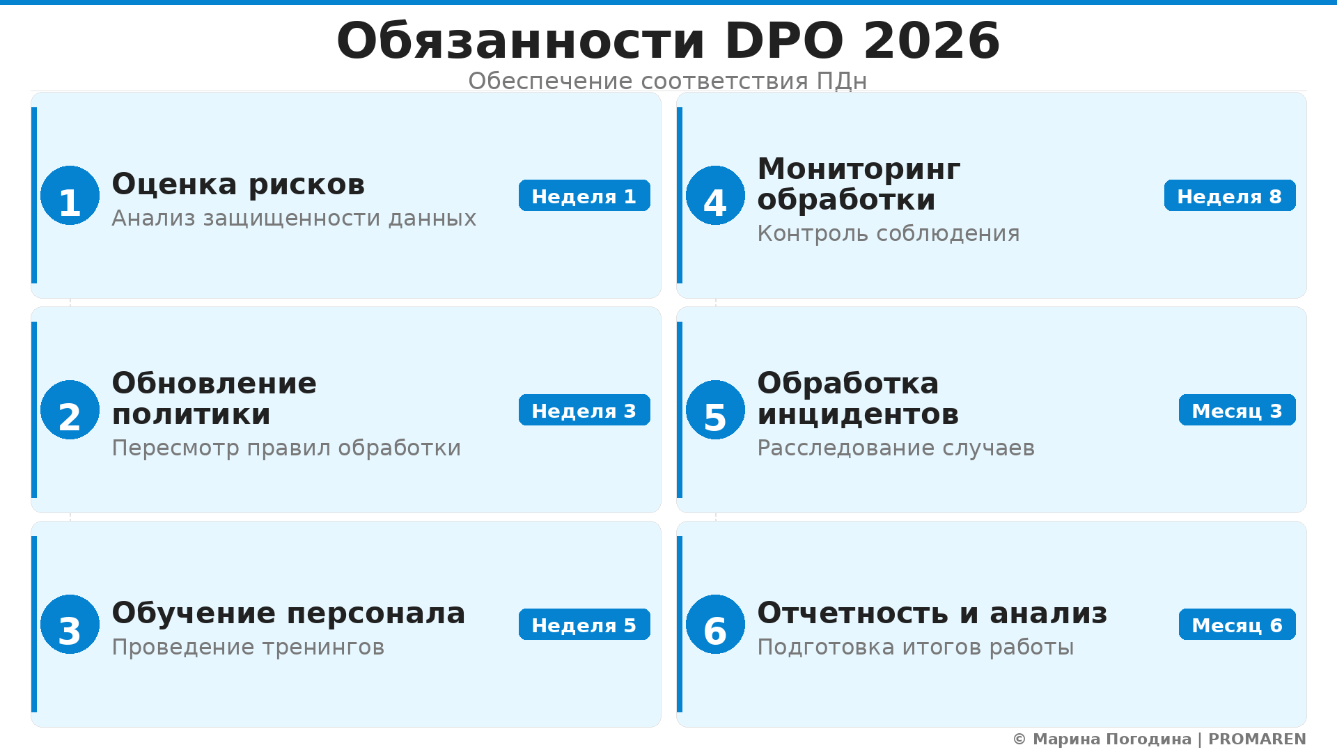 Пошаговая инфографика: Обязанности DPO 2026. Автор: Марина Погодина | PROMAREN