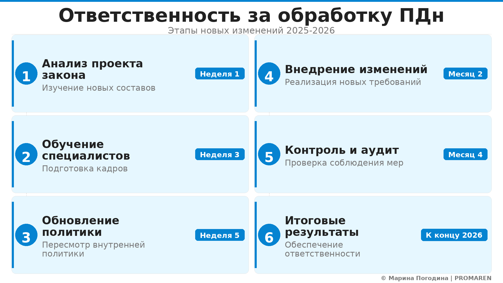 Пошаговая инфографика: Ответственность за обработку ПДн. Автор: Марина Погодина | PROMAREN