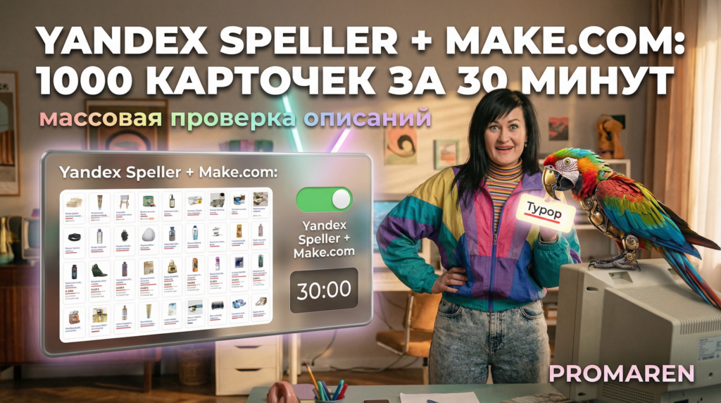 Яндекс Спеллер в Make.com: проверка 1000 карточек за 30 минут