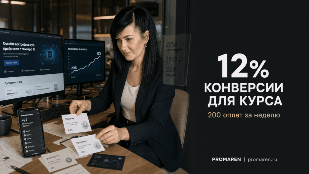 Лендинг для курса: рост конверсии с 2,5% до 12%