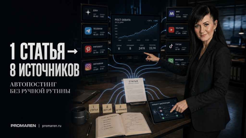 Автопостинг статей: трафик из 8 источников за месяц