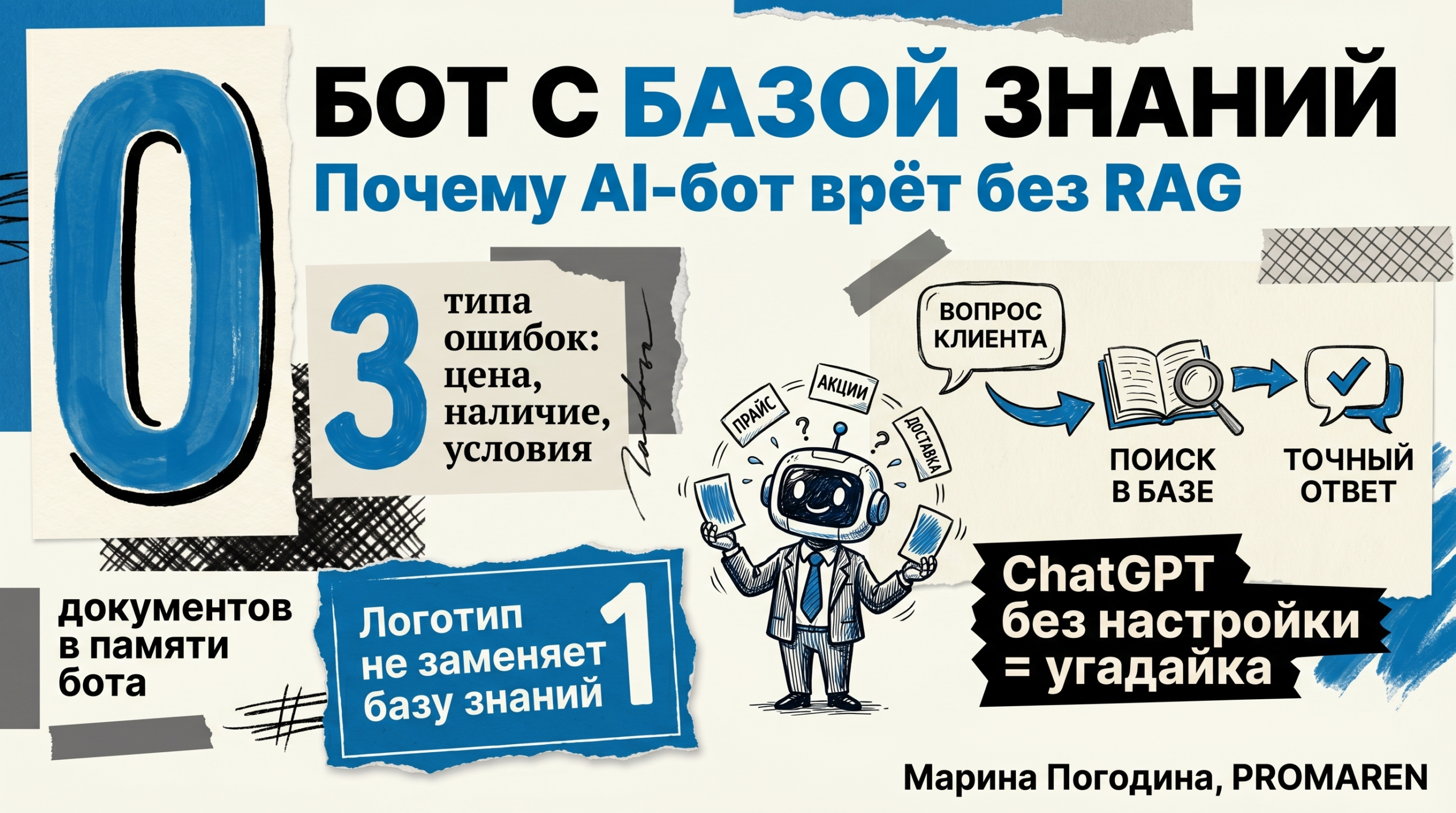 Инфографика о том, почему бот без базы знаний врёт: ошибки в ценах, наличии и условиях | Марина Погодина, PROMAREN