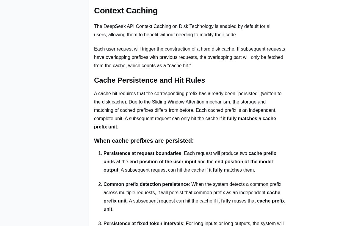Снимок страницы api-docs.deepseek.com: первый экран с заголовком Context Caching