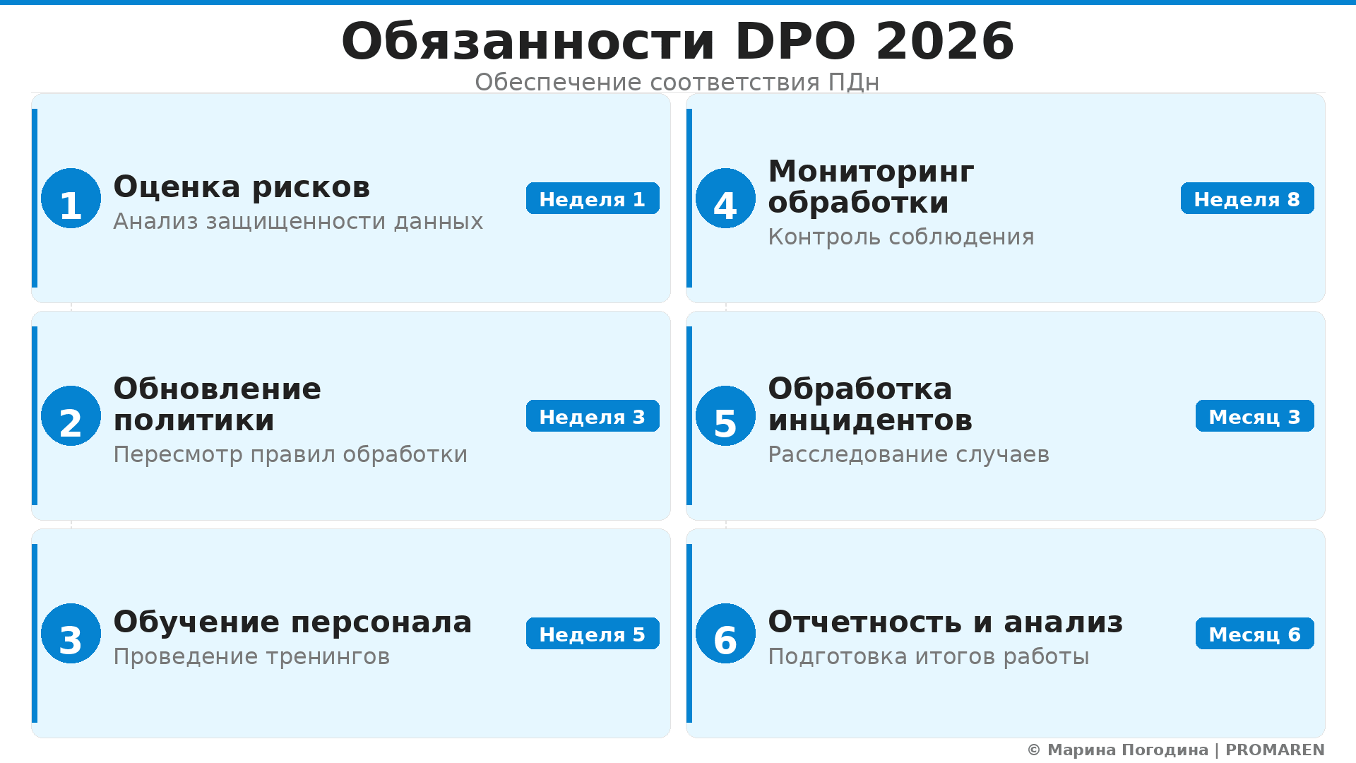 Пошаговая инфографика: Обязанности DPO 2026. Автор: Марина Погодина | PROMAREN